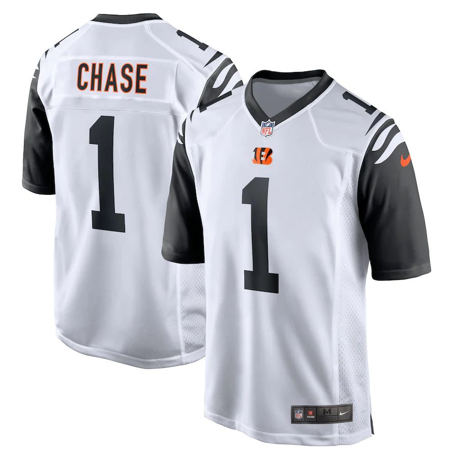 Men Cincinnati Bengals #1 Ja Marr Chase Nike White Alternate Game Player NFL Jersey